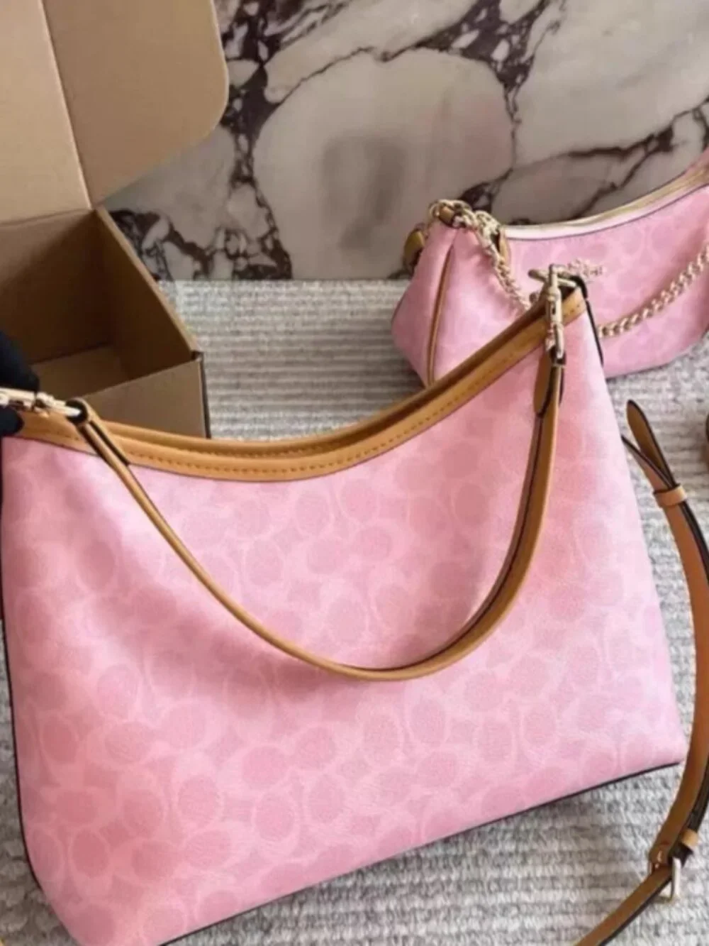 Coach Laurel Shoulder Bag In Signature Canvas With Charms Gold/Powder Pink CEL12
